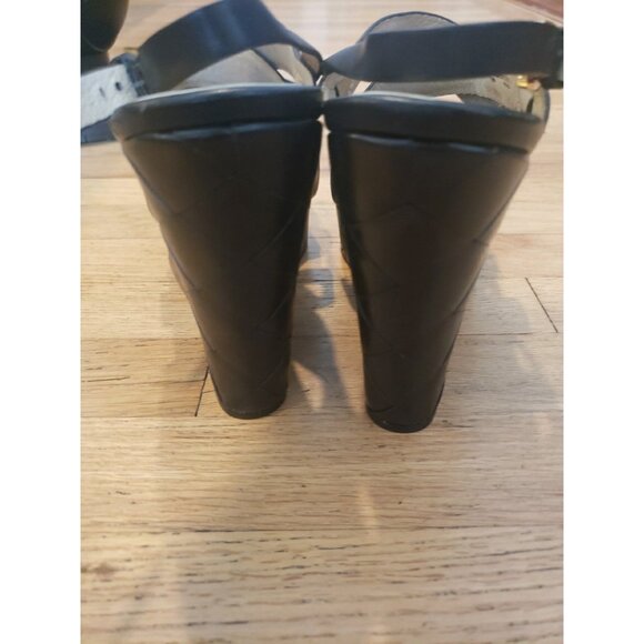 Michaell Kors Shoes Sandals Black Wedge Platform 10 Leather Strappy - Picture 10 of 13